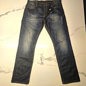 Guess Slim Straight Mens Blue Denim Jeans Size 38x32 Pants New With Tags